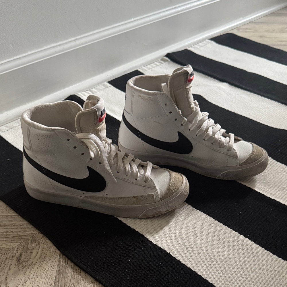 Nike White High-Tops with Black Swoosh and Red Logo